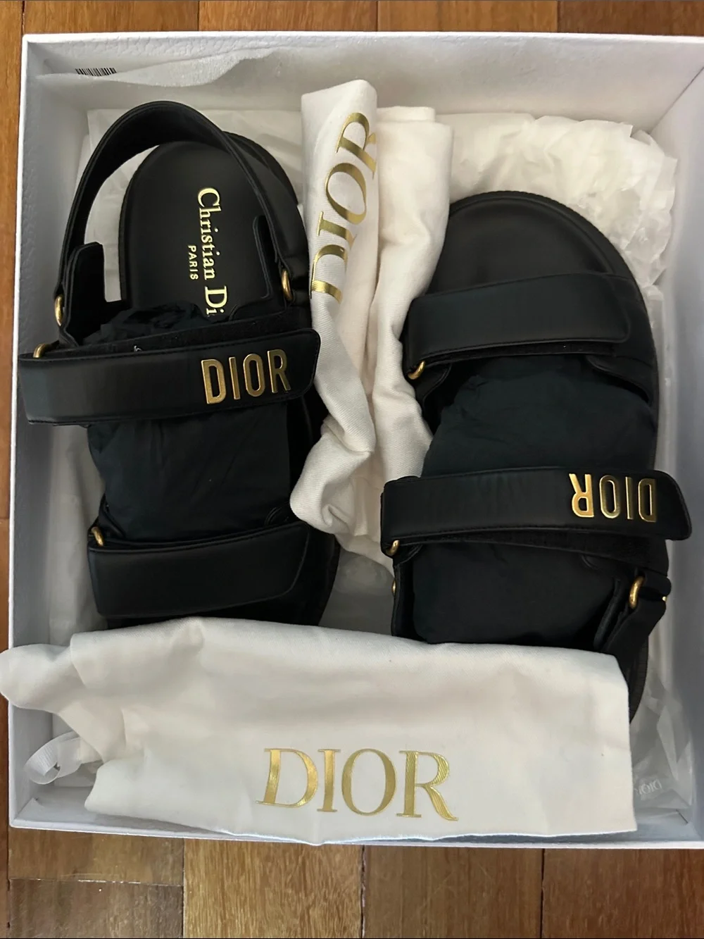 Dior Black Leather Sandals with Gold Logo Accents
